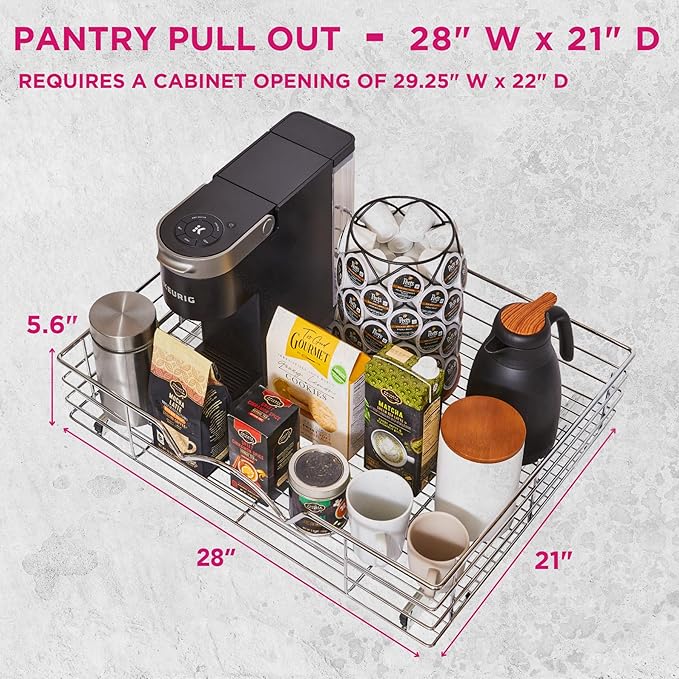 HOLDN??STORAGE Heavy-Duty Premium Collection Pull Out Cabinet Organizer, Cabinet Drawer Slide Outs, Lifetime Limited Warranty - Basket Size 28" W x 21" D x 5" H, Anti-Rust Chrome Finish