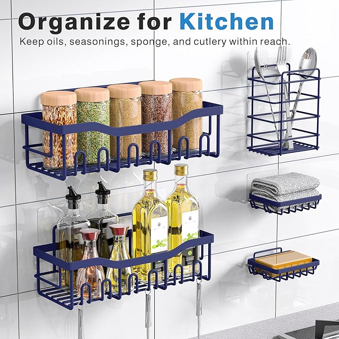 EUDELE 5-Pack Rustproof Stainless Steel Shower Caddy ??No Drill Adhesive Bathroom Organizer with Large Capacity, Spacious Shower Shelves for Inside Shower, Kitchen & Home Decor Storage-XL Size