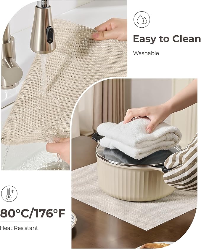 Leetaltree Beige White Placemats Set of 8 - Heat Resistant Non-Slip Place mats for Dining Table, Washable Durable PVC Vinyl Woven Table Mats(Beige White, 8)