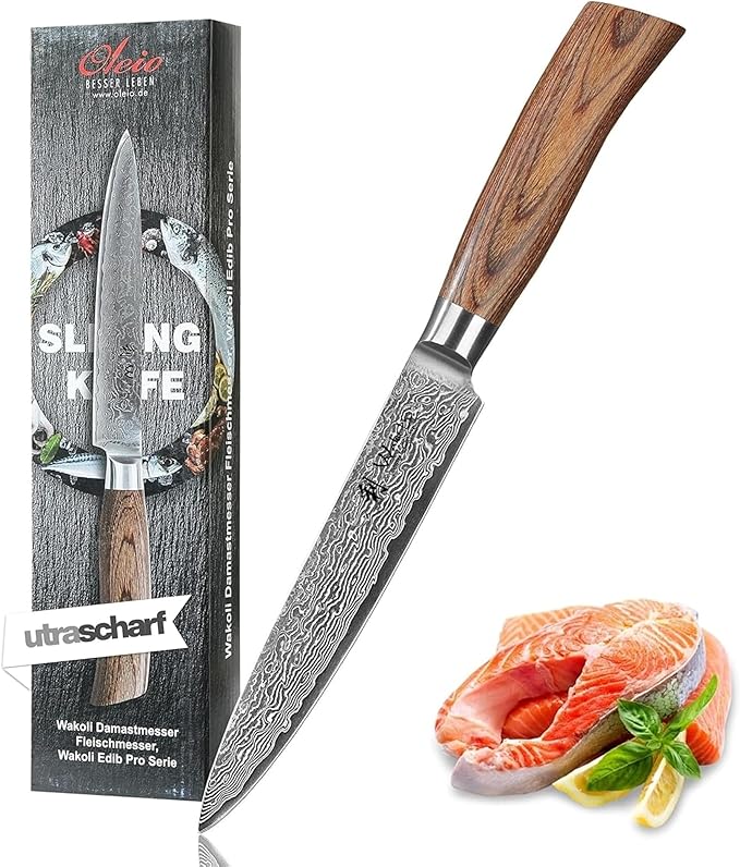 Wakoli EDIB Pro Damascus Carving Knife ??Japanese Style Meat Slicer | 6.7-Inch Blade Made of 67-Layer Damascus Steel with VG10 Core | Ergonomic Pakkawood Handle | Professional Carving Tool
