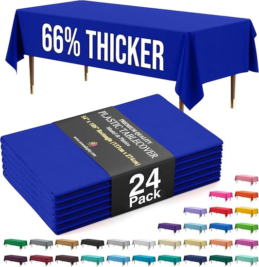 Exquisite 66% Thicker Premium Plastic Table Cloth Rectangle Table Cover 0.5 Mil 24 Pack Dark Blue Table Cloth 54 Inch x 108 Inch Disposable Tablecloth Won't Tear Easily Like Cheap Thin Brands