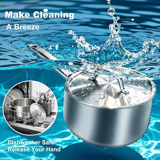 4 QT Saucepan with Lid,3-Ply Stainless Steel Stockpot,Professional Grade Cookware,Induction Compatible