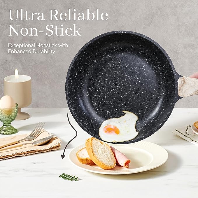 23-Piece Nonstick Pots and Pans Set ??Granite Cookware Set, PFOA-Free ??Includes Frying Pans, Saucepans, Griddle, Egg Pan ??Induction, Gas, Electric Compatible ??Black
