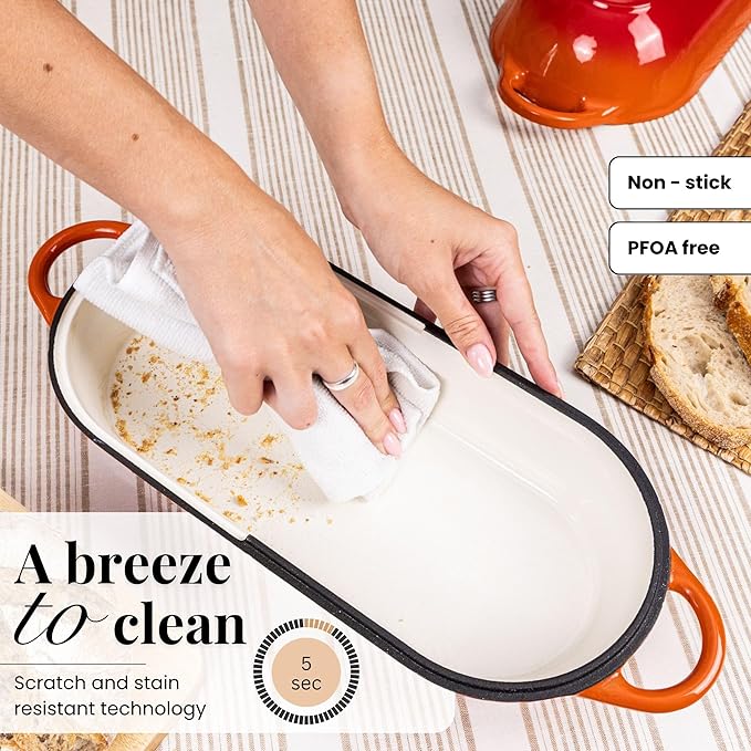 Enamelled Cast Iron Bread Loaf Pot ??Dutch Oven For Sourdough Bread Baking ??Oven Safe Non Stick Bread Pot ??Rectangular, Orange, 34cm x 16cm ??by Nuovva