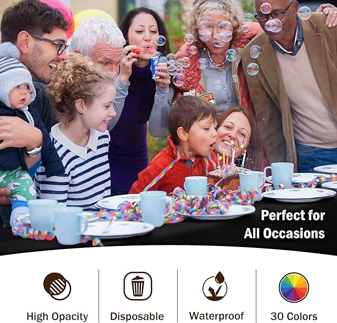 Party Solids 6-Pack Premium Plastic Tablecloth 54in. x 108in. Rectangle Plastic Table Cover - Black