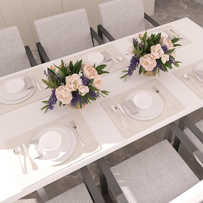 Maxpearl Faux Leather Placemats Set of 4 - Waterproof - Wipe Clean - Heat Resistant - Anti Slip Dining Table Place Mats, Suitable for Indoor & Outdoor Use, 17?쇺쇒?2?쇺? Beige