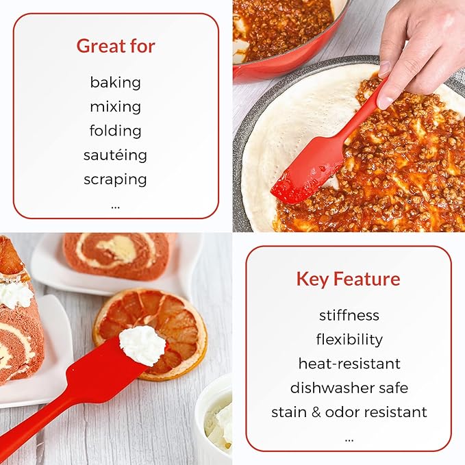 Elihome Chef Series 3 Piece Silicone Spatula Set - 600째F Heat Resistant Non Stick Rubber Kitchen Scraper Spatulas for Cooking, Baking, and Mixing ??BPA Free and LFGB Certified Silicone (Red)