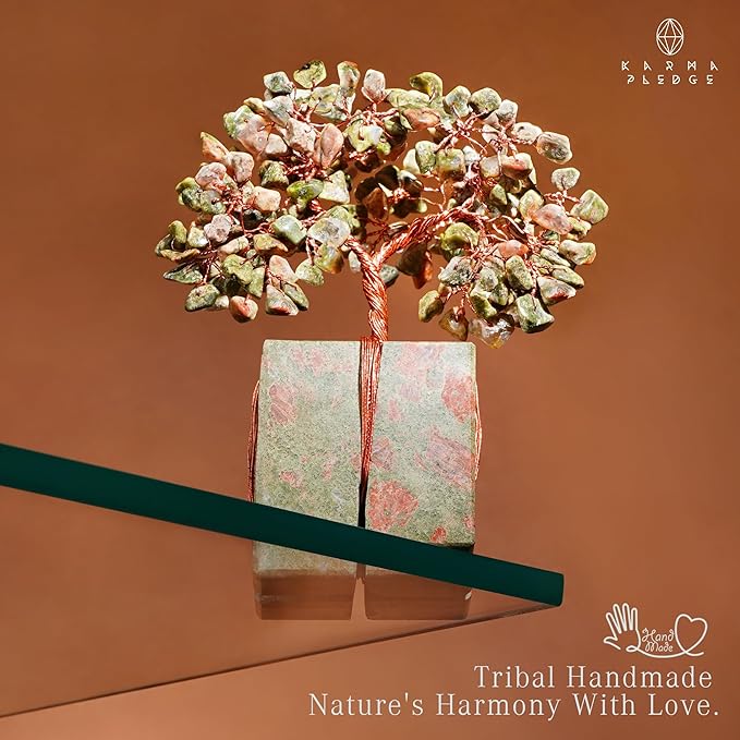 Crystal Tree for Birthday Gifts for Women, Handmade Raw Crystal Base Unakite Chakra Healing Crystal Tree of Life for Positive Energy, Money, Good Luck, Christmas D챕cor, Home and Office Decor