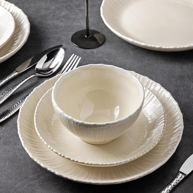 GBHOME Stoneware Dinnerware Sets for 4,Round Reactive Glaze Ceramic Plates and Bowls Set, Highly Scratch Resistant | Dishwasher & Microwave Safe Dishes Set,Service for 4(12Pcs)
