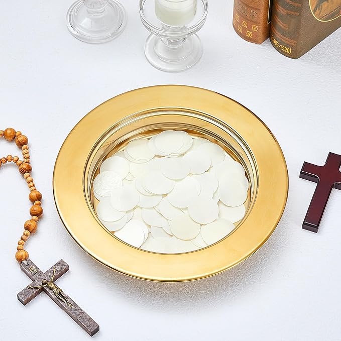 Zhehao 1 Pcs Communion Plates for Church Communion Bread Tray Plate Church Supplies Set Polished Stainless Steel Tray (Gold)