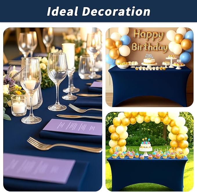 Fixwal 6FT Navy Blue Table Cloth Rectangle Tables, 6 Pack Spandex Table Cloths for 6 Foot Rectangle Tables, Fitted Rectangular Stretch, Washable Patio Table Cover (72Lx30Wx30H Inch)