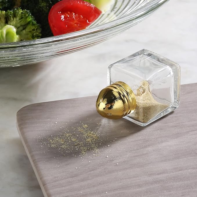 New Star Foodservice 22223 Glass Cube Mini Salt and Pepper Shaker with Gold Plated Top, 0.5-Ounce, Set of 48