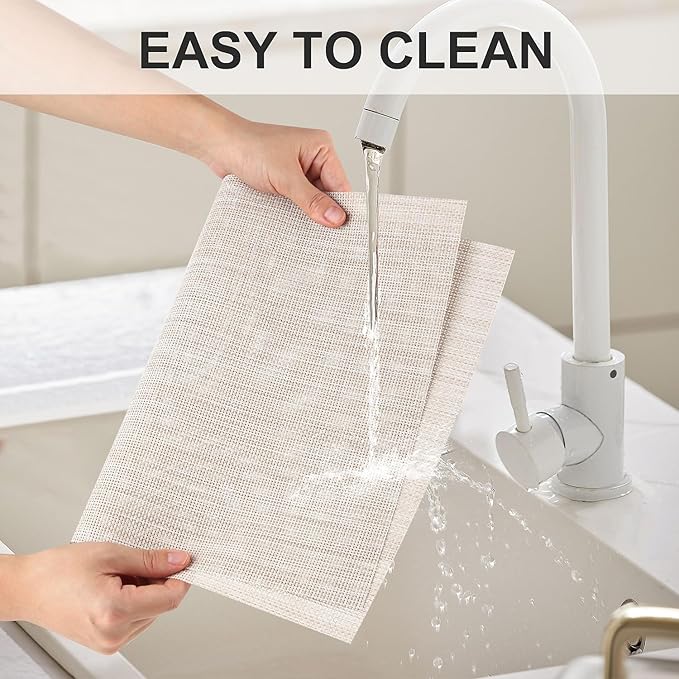LANDVIEW Vinyl Placemats Set of 4, PVC Woven Washable Non-Slip Table Mats, Heat Resistant Wrinkle Free Place Mats for Dining Table, Easy to Clean (4, Beige)