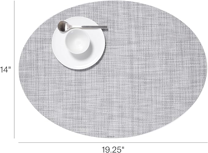 Chilewich Mini Basketweave Placemats in Mist - Set of 4 - Easy Care Woven Tabletop Textiles - Indoor/Outdoor - 19.25" x 14" Oval