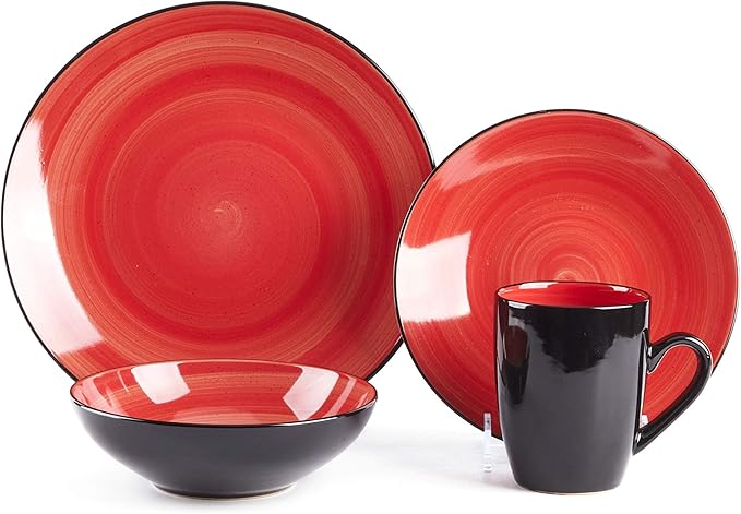 Stoneware Sonoma 16pc Dinnerware Set, Black + Speckled Spin Wash, Mix Blue, Green, Red, Yellow