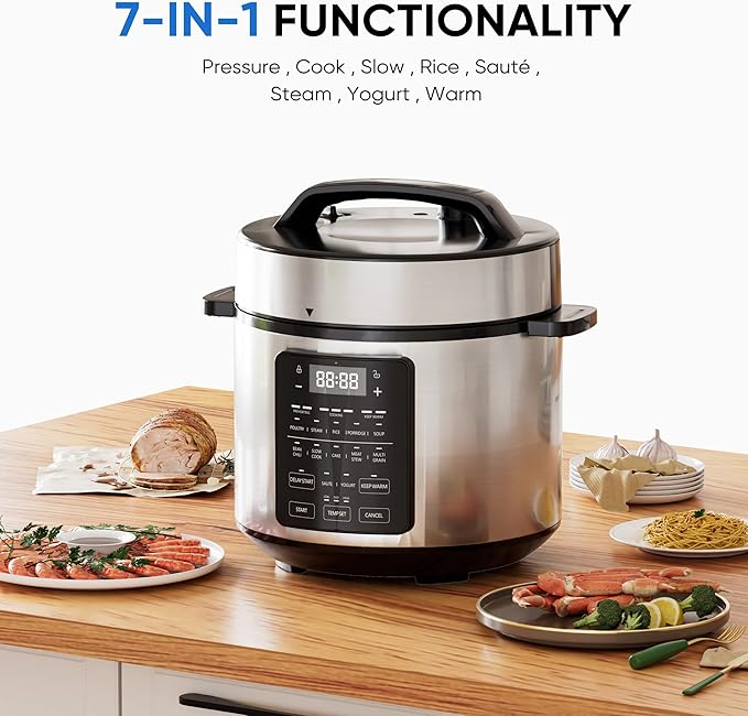NEWBULIG 6 Quart Electric Pressure Cooker, Stainless Steel Multi Cooker Pressure, 12-in-1 Slow Cooker for Rice, Meat Stew, Porridge, Multigrain, Steam, Yogurt Maker