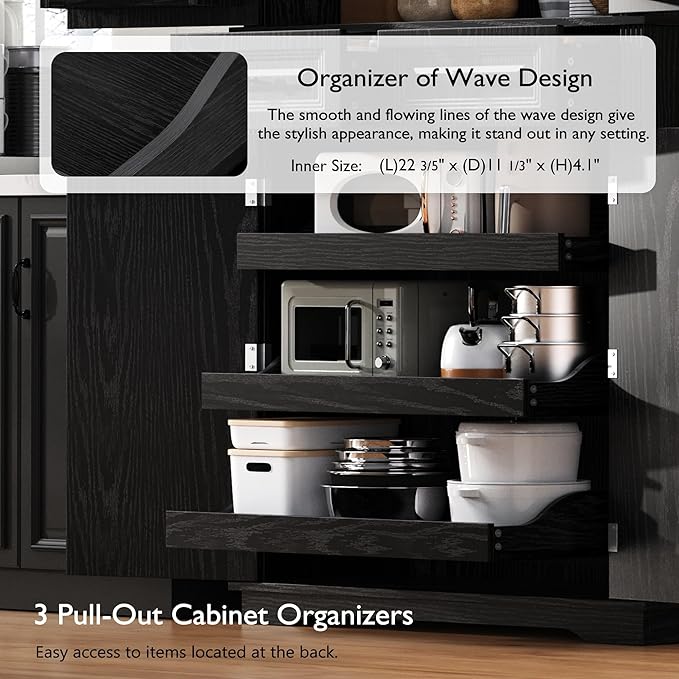 Ball & Cast 71?쿟all Farmhouse Kitchen Pantry Cabinet with 3 Pull Out Shelves & 2 Large Drawers,Versatile Pantry Storage Cabinet w/ 6 Door Shelf & Adjustable Shelves for Kitchen,Dining Room,Black