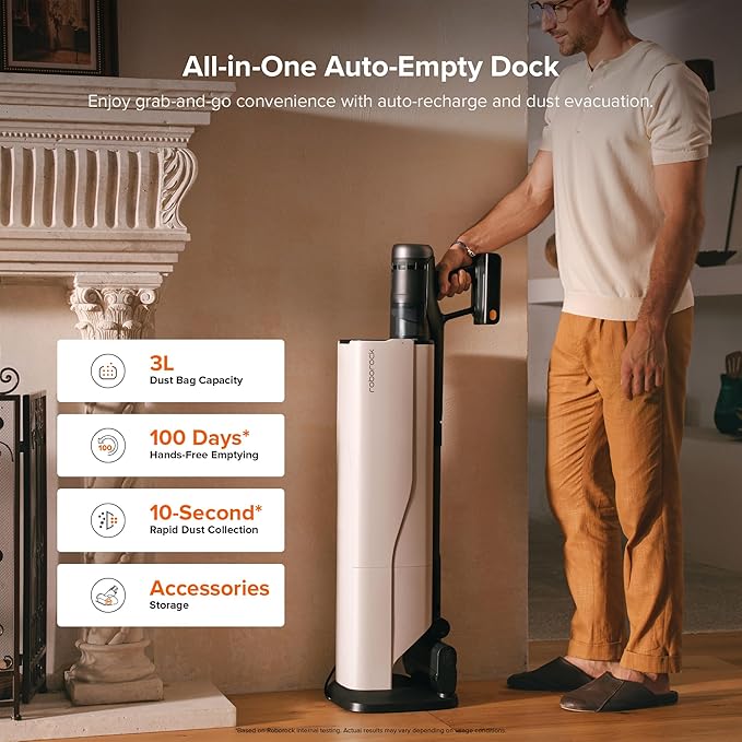 roborock H60 Hub Ultra Cordless Vacuum Cleaner with Auto-Empty Dock, Upgraded 210AW Suction Stick Vacuum Cleaners for Home and Pet Hair, 90-Min Runtime, Anti-Tangle Brush, 140째 LED Dust Detection