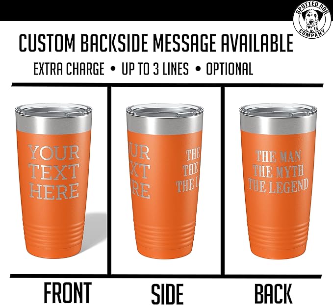 Personalized 20oz (17 Colors) Powder Coated Insulated Stainless Steel Tumbler with Lid, Custom Etched, Customized Text Message Name, Engraved Gift Idea Women Men Him Her, Your Text Here (Orange)