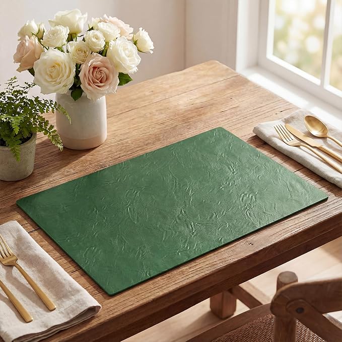 Artoid Mode Green Faux Leather Placemats Set of 4, 12x18 Inch Waterproof Wipeable Heat Resistant Place Mats, Reversible Table Mats for St. Patrick's Day Dining Decor