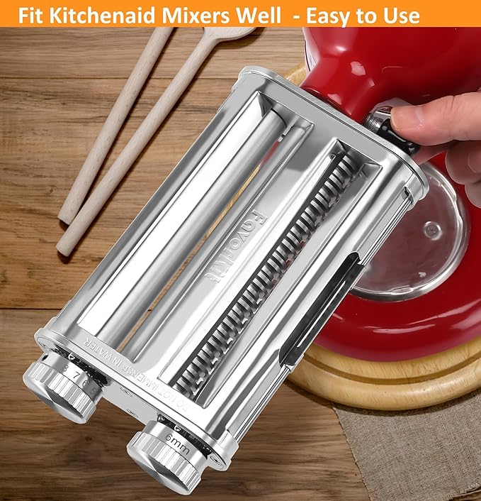 Pasta Maker Attachment for KitchenAid Stand Mixers,Sturdy 3 in 1 Set Included Pasta Sheet Roller, Spaghetti and Fettuccine Cutter Accessories-Unique Design