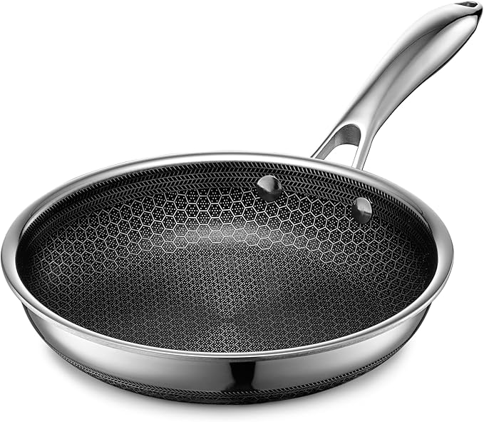 HexClad Hybrid Nonstick 8-Inch Frying Pan, Stay-Cool Handle, Dishwasher-Friendly, Oven-Safe Up to 900째F, Induction Ready, Compatible with All Cooktops