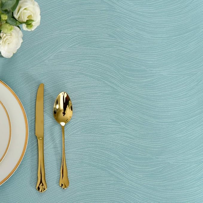 maxmill Square Table Cloth Swirl Design Water Proof Wrinkle Free Spillproof Heavy Weight Soft Tablecloth Decorative Fabric Table Cover for Outdoor and Indoor Square 70 x 70 Inch Turquoise
