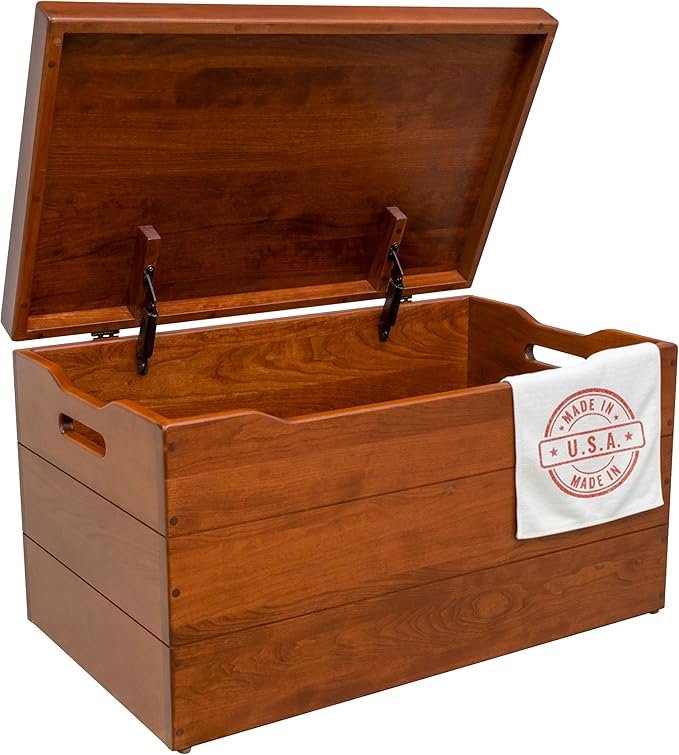 Hope Woodworking Amish Made Wooden Storage Chest Trunk Box with Lid and Handles for Bedroolanket, Clothes, Anti-Slam Hinges, Handmade, Rustic, Cherry Wood, Cherry Stain, 42"