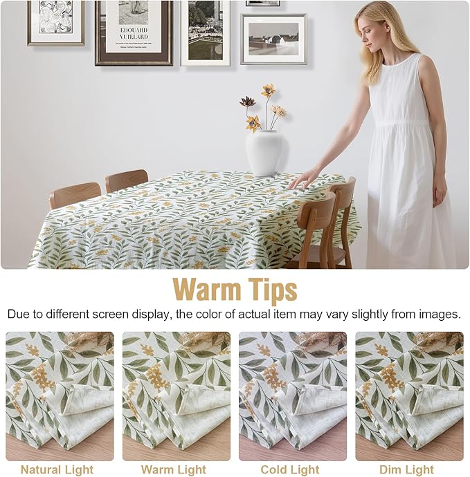 H.VERSAILTEX Linen Table Cloths Floral Printed Tablecloth Spill-Proof Waterproof Table Cover for Dining Buffet Feature Soft and Thick Fabric Wrinkle Free, 60 x 120 Inch, Adela Botanical Motif - Sage