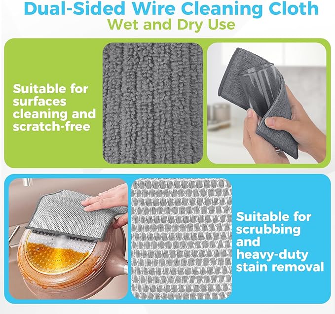 AIDEA Non Scratch Wire Dishcloth 24PK, Upgraded Wire Dishwashing Rag for Kitchen, Dual Sided, Washable Dish Cloths, Cleaning Pads Steel Scrubber for Cookware, Sinks, Dishes, Stove Tops, 7"횞8" Grey