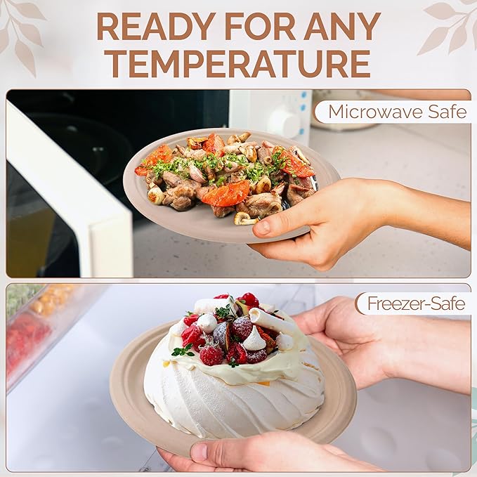 Heavy Duty Eco-Friendly PFAS-free Compostable Plates, 10 Inch Disposable Plates - Sugarcane Party Plates [Round, 75 Pack] | 100% Bagasse Biodegradable (Natural)
