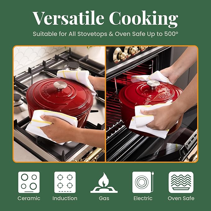 Larder & Vine Enameled Cast Iron Dutch Oven Pot with Lid | Bread Baking | Compatible on All Cooktops & Oven Safe to 500째 F | Great for Sourdough Bread | Cabernet