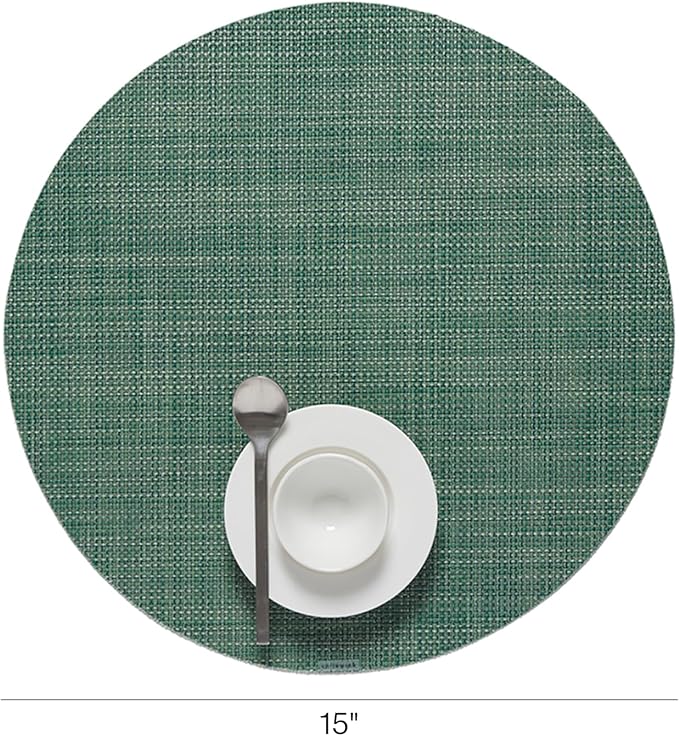 Chilewich Mini Basketweave Placemats in Ivy- Set of 4 - Easy Care Woven Tabletop Textiles - Indoor/Outdoor - 15" Round