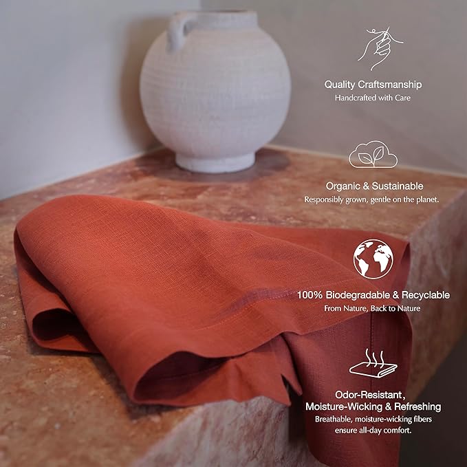 KNOKNO Home Pure Hemp Placemats 18 x 12 Inch Set of 4 Handcrafted with Mitered Corners Natural Fabric,Machine Washable Table Mats for Dining Tables (Red Garnet, Placemats | Set of 4)