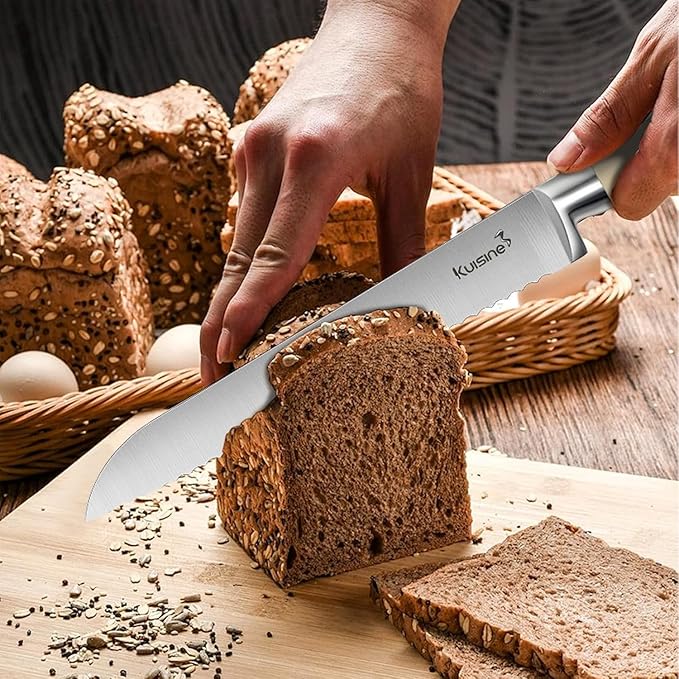 Kuisine Premium Chef Knife Set,High Carbon Stainless Steel Razor-Sharp Blade Ergonomic Handle,Knife Block Set with Built-in Sharpener,Elegant Gift for Holiday(Ivory Pro Acacia,15PCS)