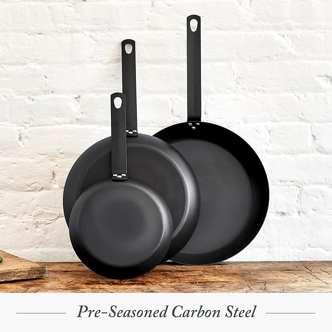 Merten & Storck Pre-Seasoned Carbon Steel 10??Frying Pan Skillet, Use on Induction, Stove and Grill, Durable, Even-Heating, for Searing, Grilling, Oven Use, and Campfire, Indoor/Outdoor