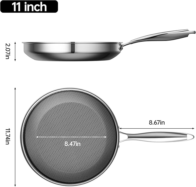Hybrid Nonstick11 Inch Frying Pan,Non Stick Frying Pan,PFAS PFOA PTFE Free,Stay-Cool Handle, Dishwasher-Friendly, Oven-Safe Up to 600째F, Induction Ready, Compatible with All Cooktops