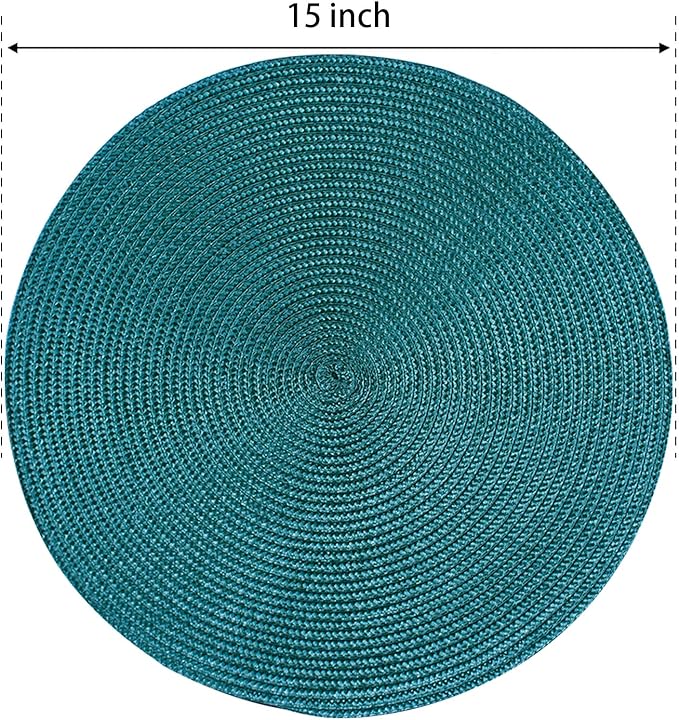 AHHFSMEI Round Braided Placemats 15 Inch Round Table Mats for Dining Tables Natural Woven Heat Resistant Place mats Set of 6 (Teal)