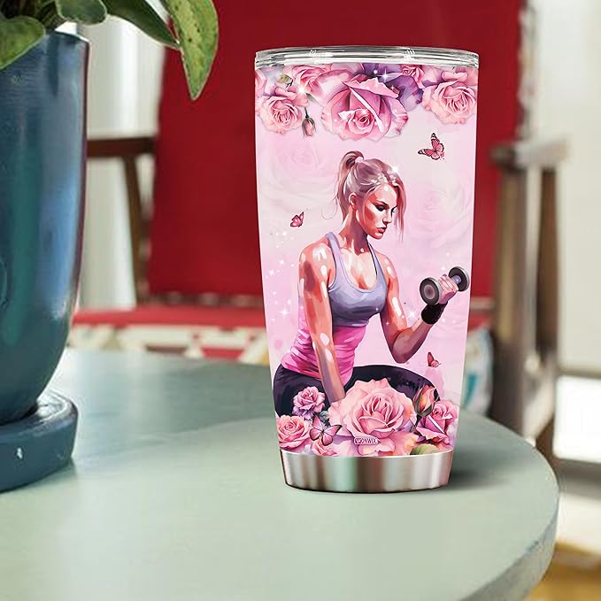 WONWIX Personalized Gym Tumbler Gift for Women, 20oz Stainless Steel Insulated Water Bottle Travel Coffee Mug Cup, Perfect Christmas, Birthday, Mother's Day, Valentine Gifts for Girls Wife Daughter