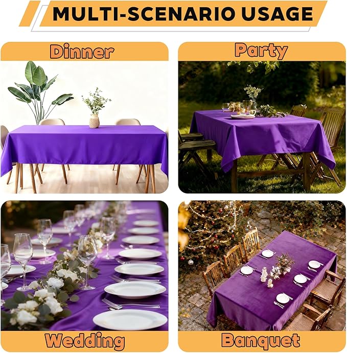 TWINPRET Rectangle Tablecloth 60 x 84 Inch, Purple Waterproof Washable Polyester Table Cloth - Stain & Oil Resistant Rectangular Table Cover for Banquet & Party (Fits 4 Foot Tables) [2 Pack]