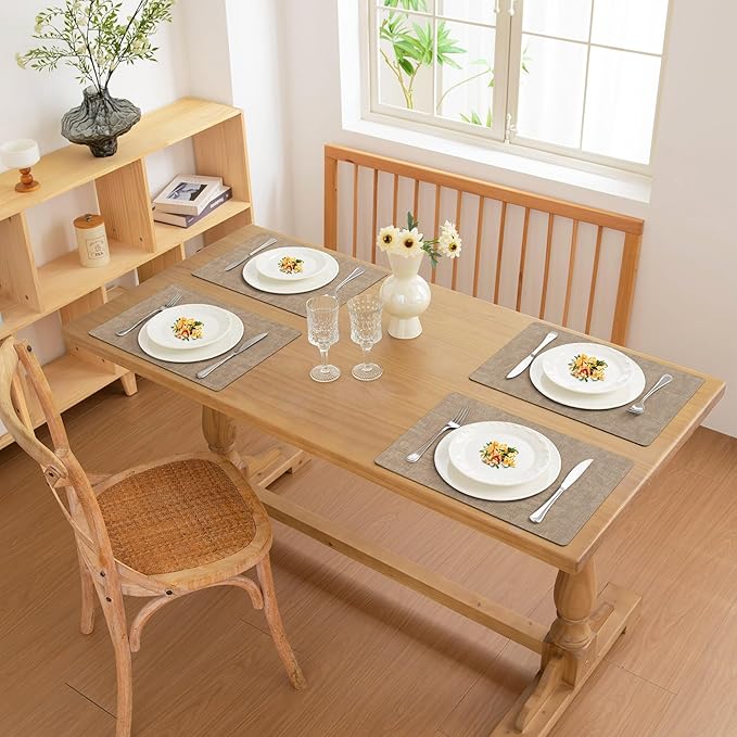 FROMHEART Faux Leather Placemats Set of 8?밯aterproof,Heat/Oil Stain-Resistant PU Table Mat?밨eversible,Non-Slip,Easy to Clean Place Mats for Kitchen,Dining,Indoor/Outdoor,(Light Coffee,11.8" x 17")