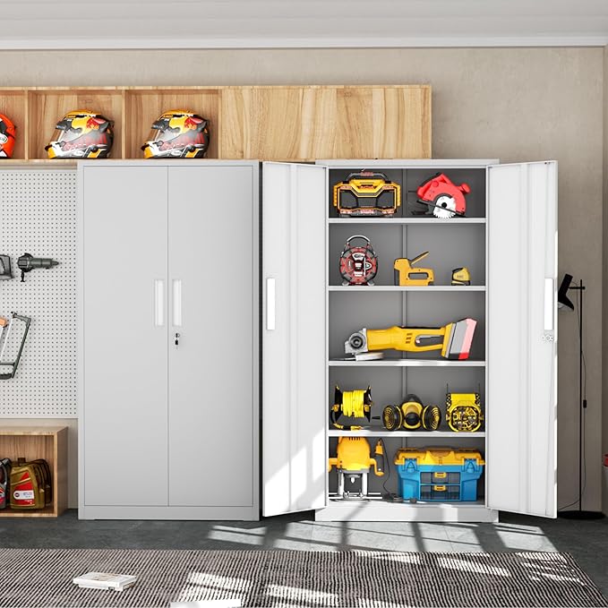 INTERGRAET 63" Tall Pantry Cabinet,Kitchen Pantry Storage Cabinets with 2 Doors and 4 Shelves,White Metal Storage Cabinet,Cupboard for Home,Kitchen,Living Room/Dining