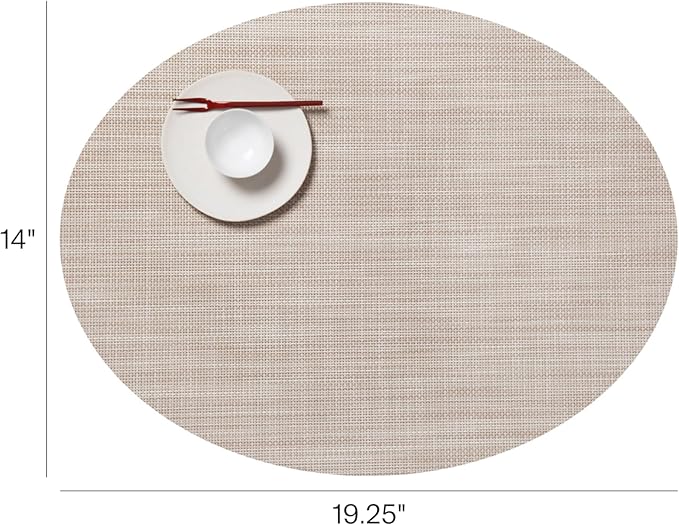 Chilewich Mini Basketweave Placemats in Parchment - Set of 4 - Easy Care Woven Tabletop Textiles - Indoor/Outdoor - 19.25" x 14" Oval