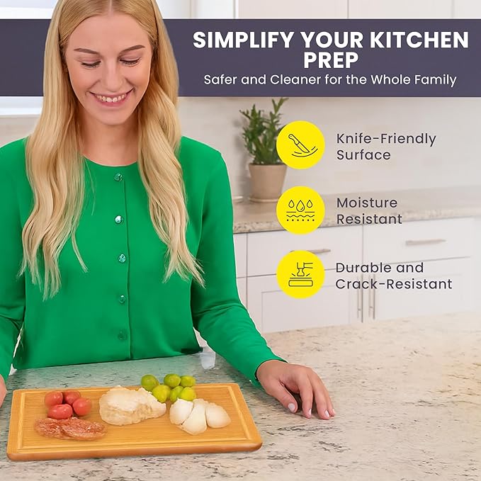 Small Bamboo Cutting Board ??12 Inch Wood Cutting Boards for Kitchen with Glue-Free Surface??& Juice Groove ??Non-Toxic, FSC-Certified, Durable Wooden Chopping Board - Rectangle