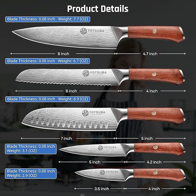 YOTSUBA 5PCS Kitchen Knives Set,Kitchen Knife Set,German High Carbon Stainless Steel Ultra Chef Knife Sets with Ergonomic Handle for Chopping Vegetable and Cooking