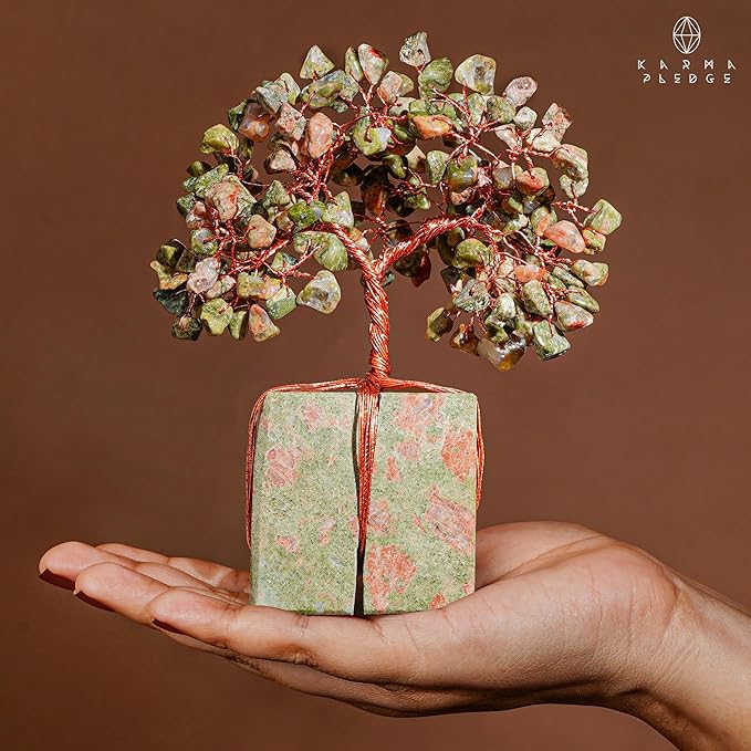 Crystal Tree for Birthday Gifts for Women, Handmade Raw Crystal Base Unakite Chakra Healing Crystal Tree of Life for Positive Energy, Money, Good Luck, Christmas D챕cor, Home and Office Decor