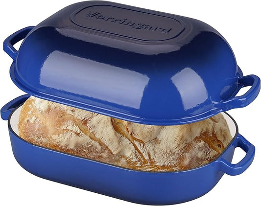 Large Cast Iron Dutch Oven Dome Pot with Lid, Enameled Bread Oven, Bread Pan for Homemade Sourdough Bread Baking, 9QT, Blue
