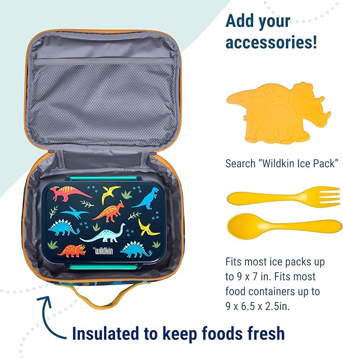 Wildkin Kids Insulated Lunch Box ??Durable and Reusable for School & Travel - Jurassic Dinosaurs