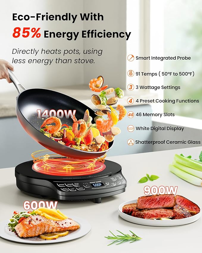 Nuwave Portable Induction Cooktop Diamond with Probe, Advanced Countertop Burner, 91 Temps from 100째F to 500째F, 12?쒾hatter-Proof Ceramic Glass & 6.5?쒱eating Coil, Ideal for RV Camp,Small Apt,Travel