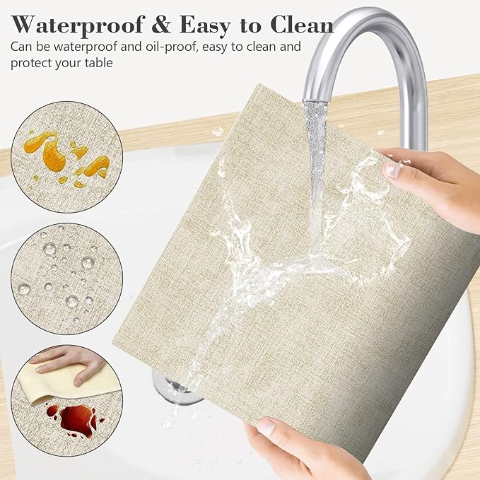 JUCCWARM Faux Leather Placemats Set of 6,Heat Resistant Placemats for Dining Table, Easy Clean Non-Slip Place Mats, Waterproof Stain Resistant Wipeable Washable PU Table Mats, (Beige)